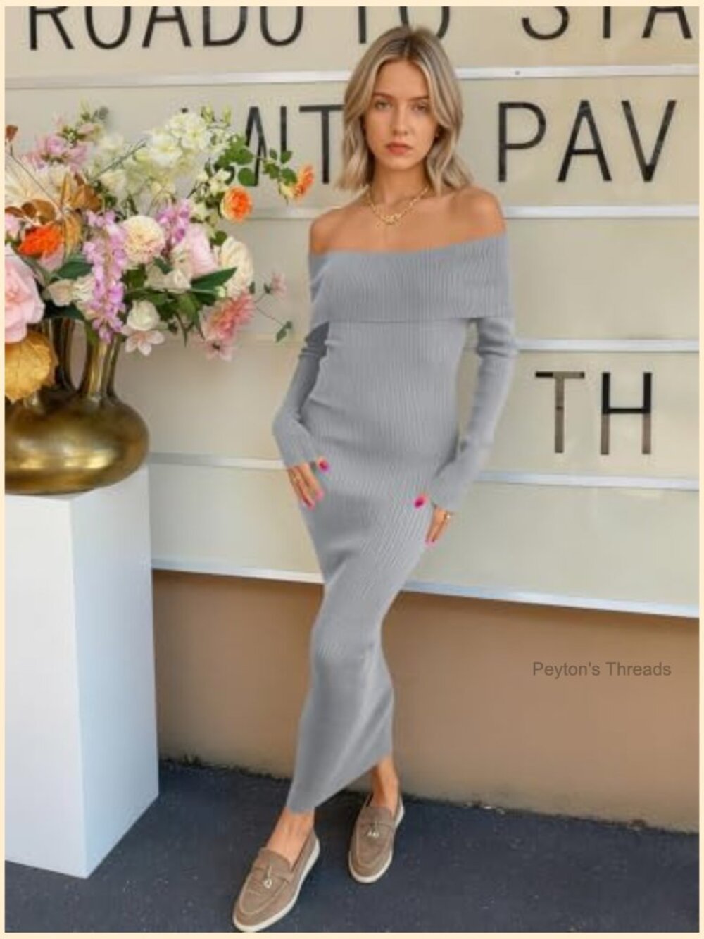 Off The Shoulder Bodycon Sweater Dress Long Sleeve Midi Party Dress - Picture 5 of 7